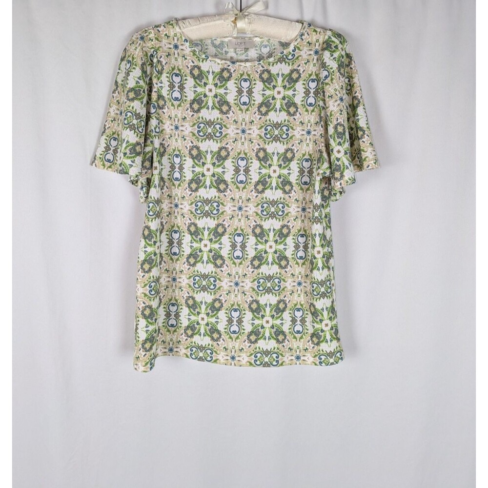 LOFT Kaleidoscope Medallion Multicolor Short Bell Sleeve Textured Blouse M NWT